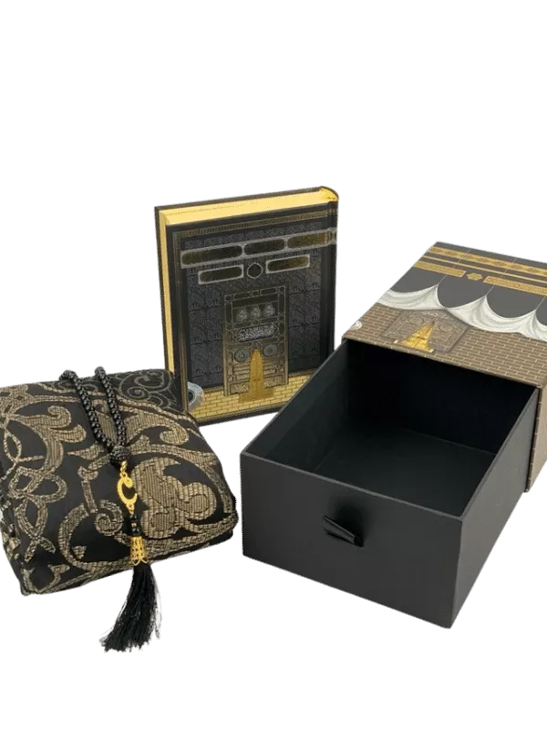 kaaba holy quran gift box with tasbeeh and prayer mat 2