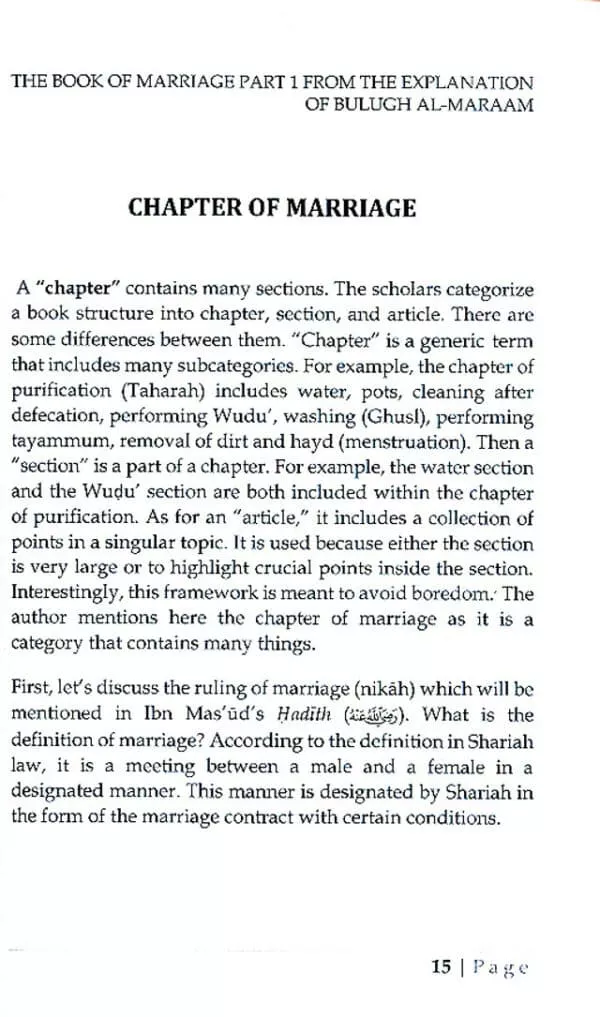 the book of marriage from the explanation of bulugh al maraam part one